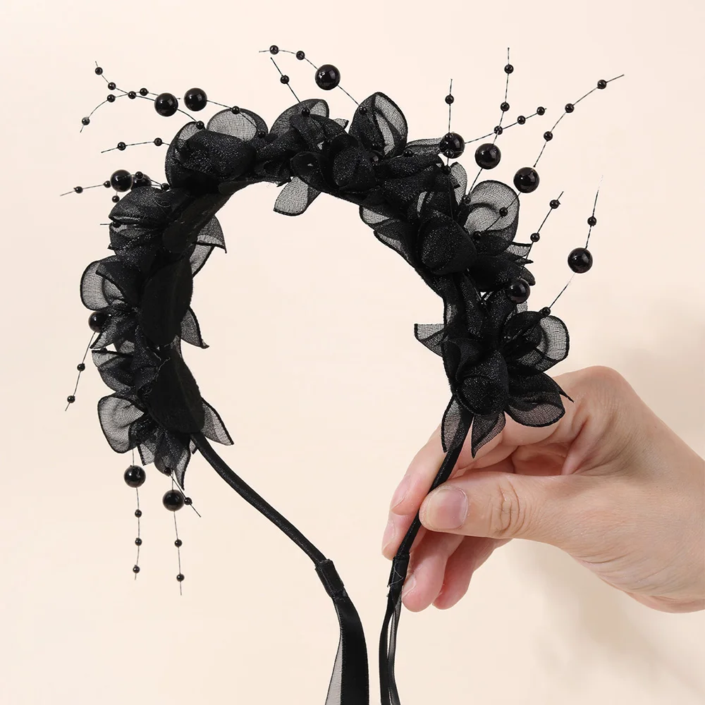 Fairy Flower Headband Sweet Lovely Girl Lace Floral Pearls Hair Hoop For Princess Wedding Birthday Headwear Accessories Gifts