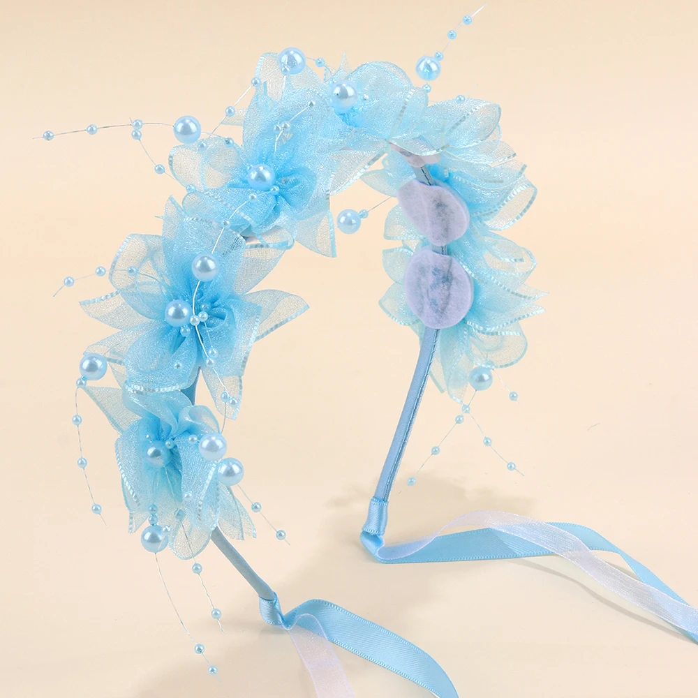Fairy Flower Headband Sweet Lovely Girl Lace Floral Pearls Hair Hoop For Princess Wedding Birthday Headwear Accessories Gifts