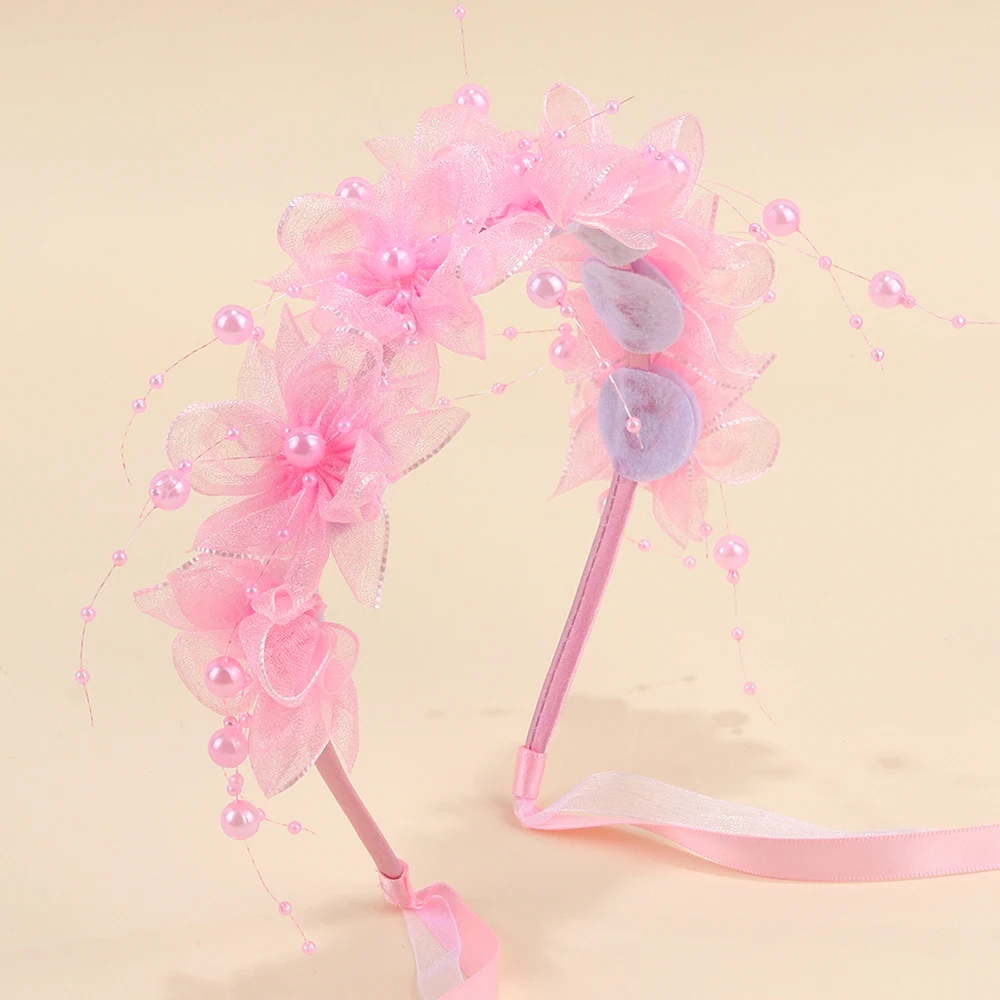 Fairy Flower Headband Sweet Lovely Girl Lace Floral Pearls Hair Hoop For Princess Wedding Birthday Headwear Accessories Gifts
