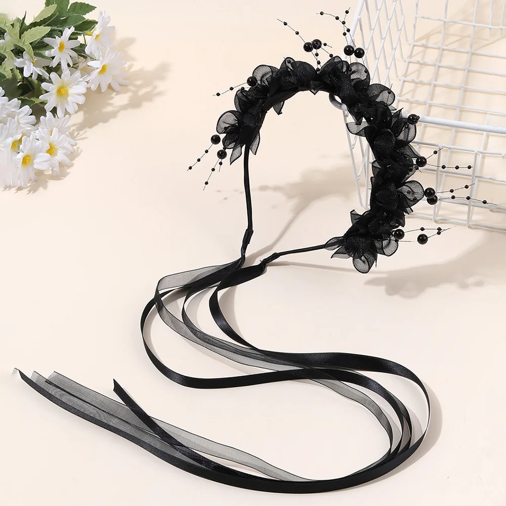 Fairy Flower Headband Sweet Lovely Girl Lace Floral Pearls Hair Hoop For Princess Wedding Birthday Headwear Accessories Gifts
