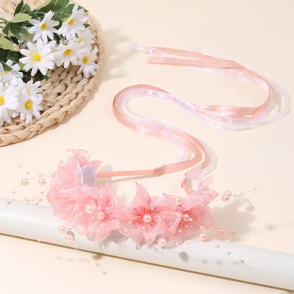 Fairy Flower Headband Sweet Lovely Girl Lace Floral Pearls Hair Hoop For Princess Wedding Birthday Headwear Accessories Gifts