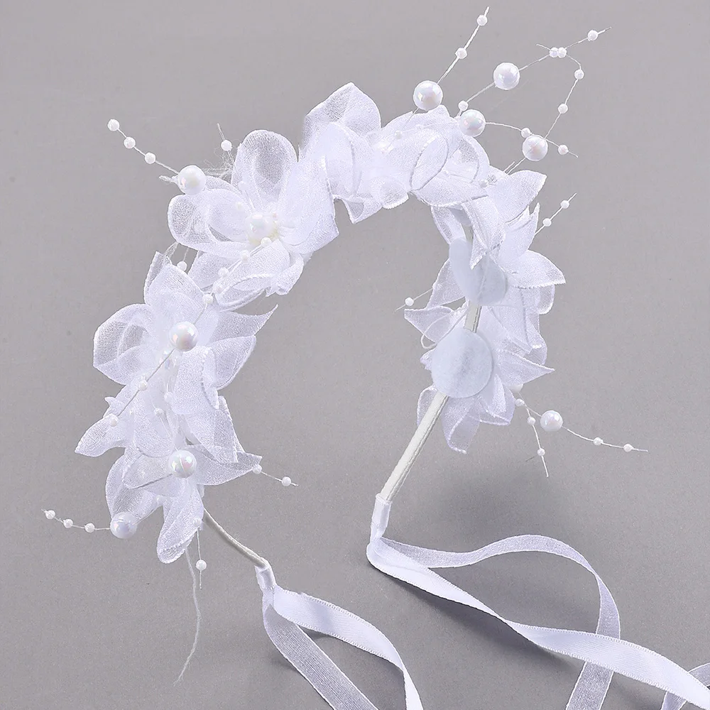 Fairy Flower Headband Sweet Lovely Girl Lace Floral Pearls Hair Hoop For Princess Wedding Birthday Headwear Accessories Gifts