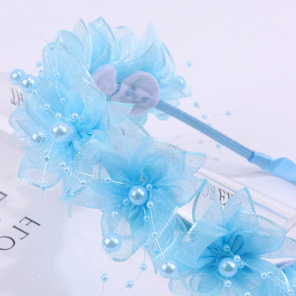 Fairy Flower Headband Sweet Lovely Girl Lace Floral Pearls Hair Hoop For Princess Wedding Birthday Headwear Accessories Gifts