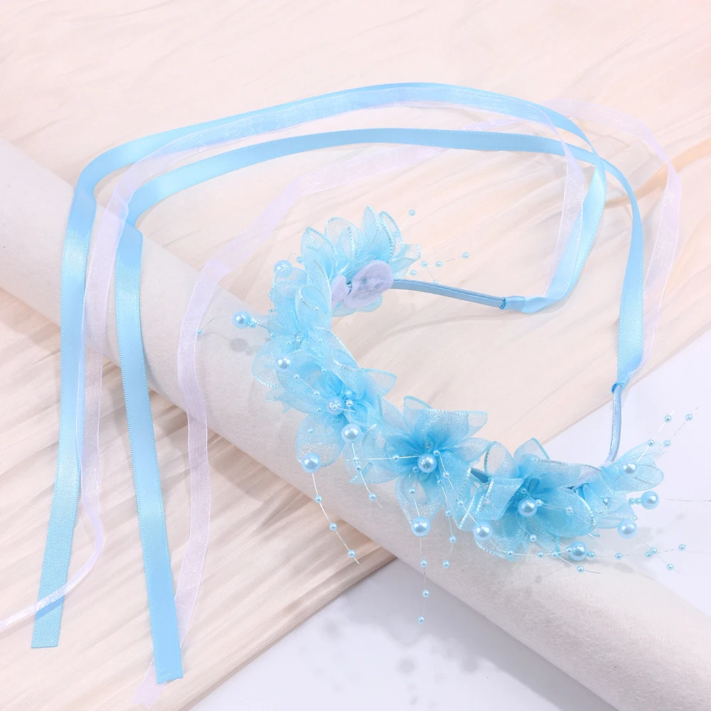 Fairy Flower Headband Sweet Lovely Girl Lace Floral Pearls Hair Hoop For Princess Wedding Birthday Headwear Accessories Gifts