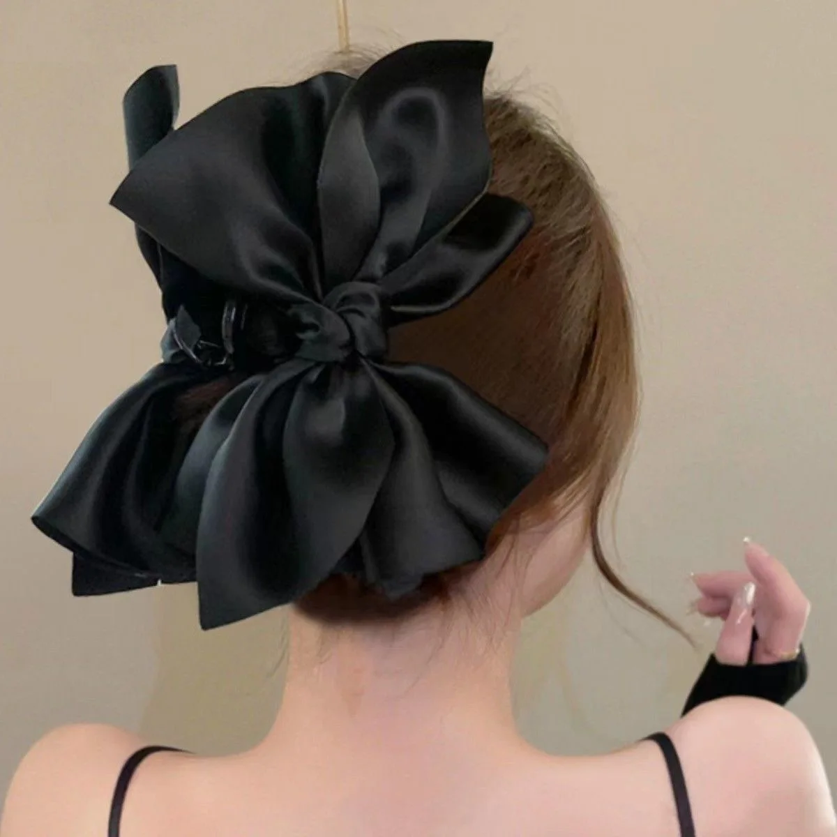 Large Bow Hair Claw Clip New Trendy Solid Color Black Hair Shark Grab Clip Hair Style Tools Hair Accessories for Women Girl