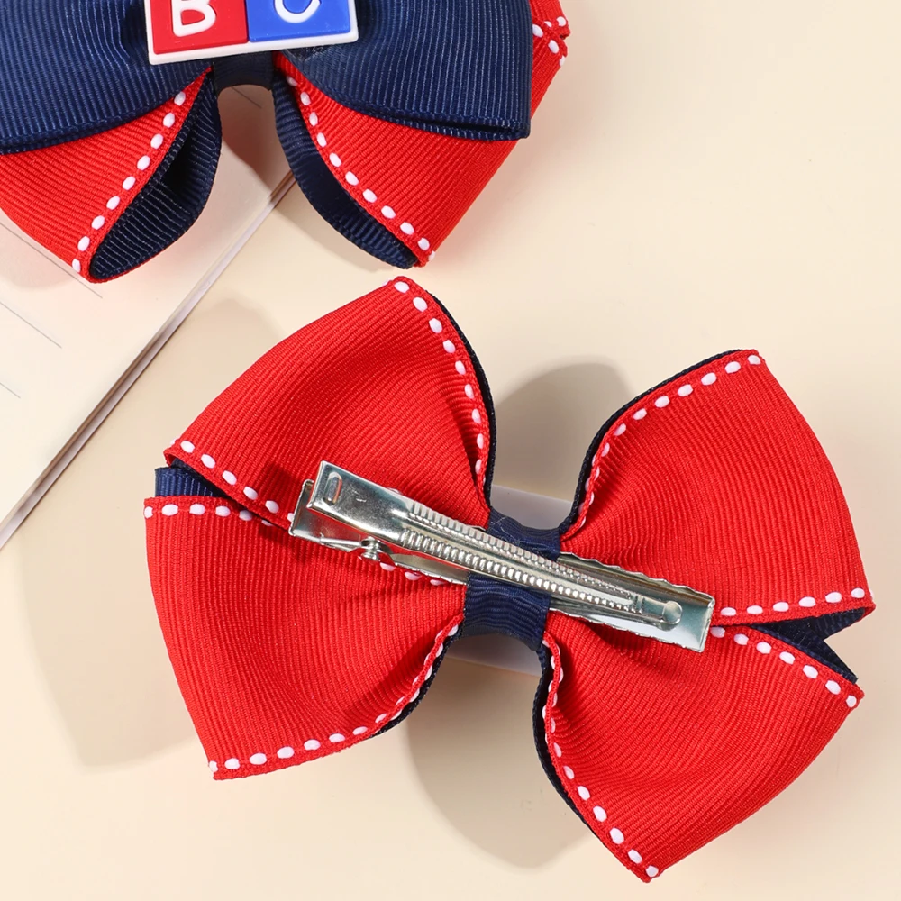 2Pcs Back To School Hair Clips Cute Sweet Pencil Apple Alphabet Bow Hairpins Ribbon Barrette For Girls Kids Headwear Accessories