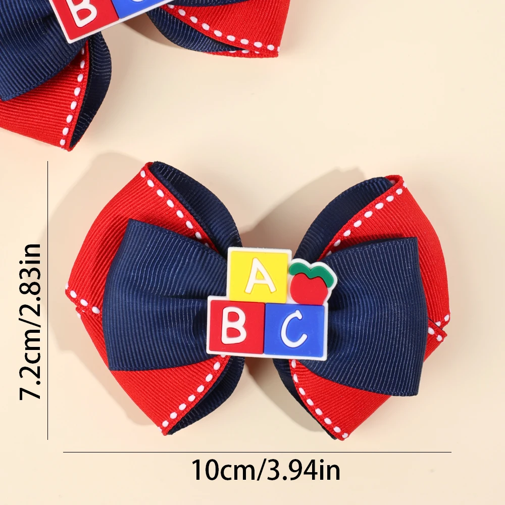 2Pcs Back To School Hair Clips Cute Sweet Pencil Apple Alphabet Bow Hairpins Ribbon Barrette For Girls Kids Headwear Accessories