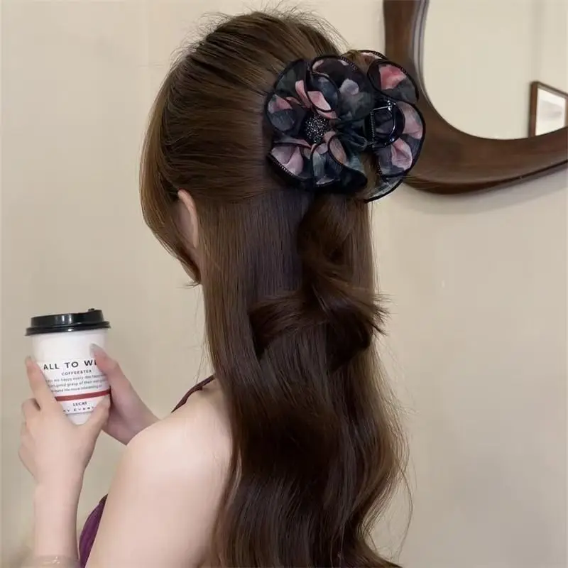 1 Pcs Women's Hair Claw Korean Rhinestone Flower Bow Lace Elegant Sweet Gentle Hair Grabs Versatile Hair Accessories For Girl
