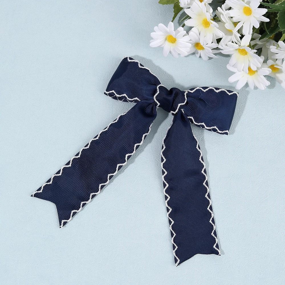 Navy Blue Ribbon Bow Hair Clip Satin Fabric Hairpin Elegant Hair Accessory For Women Girls Sweet Party Daily Headdress Headwear