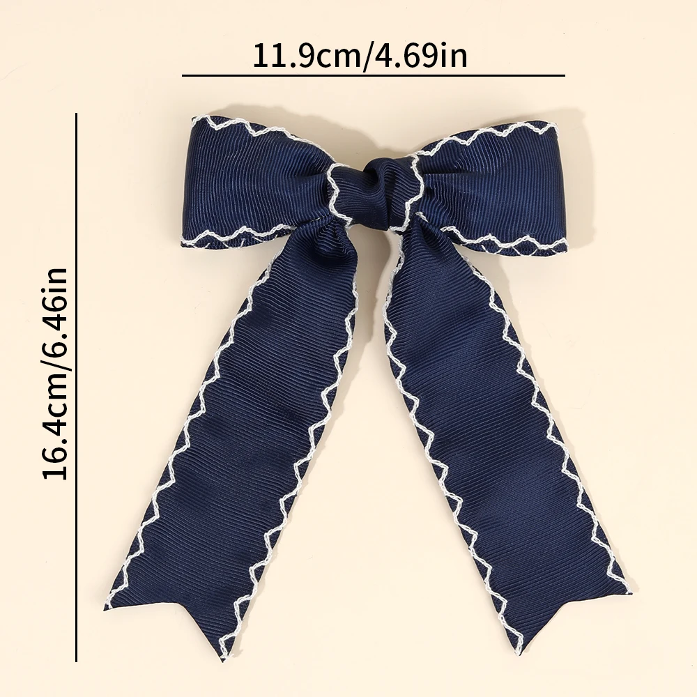 Navy Blue Ribbon Bow Hair Clip Satin Fabric Hairpin Elegant Hair Accessory For Women Girls Sweet Party Daily Headdress Headwear