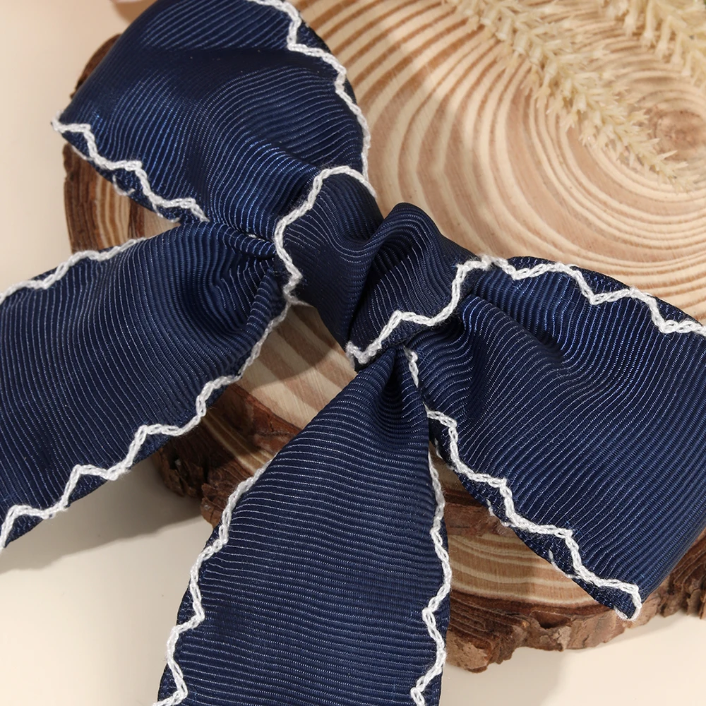 Navy Blue Ribbon Bow Hair Clip Satin Fabric Hairpin Elegant Hair Accessory For Women Girls Sweet Party Daily Headdress Headwear