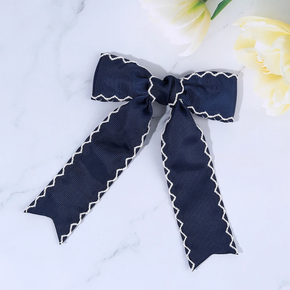 Navy Blue Ribbon Bow Hair Clip Satin Fabric Hairpin Elegant Hair Accessory For Women Girls Sweet Party Daily Headdress Headwear