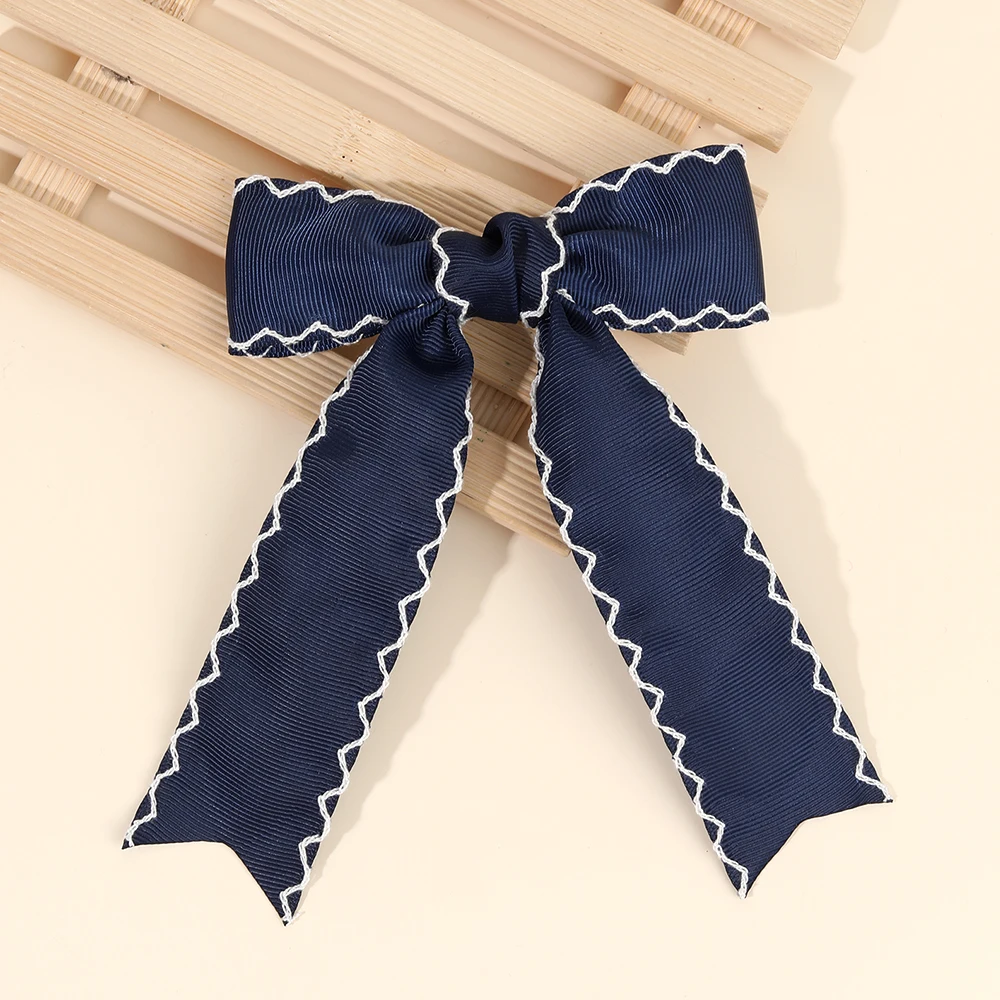 Navy Blue Ribbon Bow Hair Clip Satin Fabric Hairpin Elegant Hair Accessory For Women Girls Sweet Party Daily Headdress Headwear