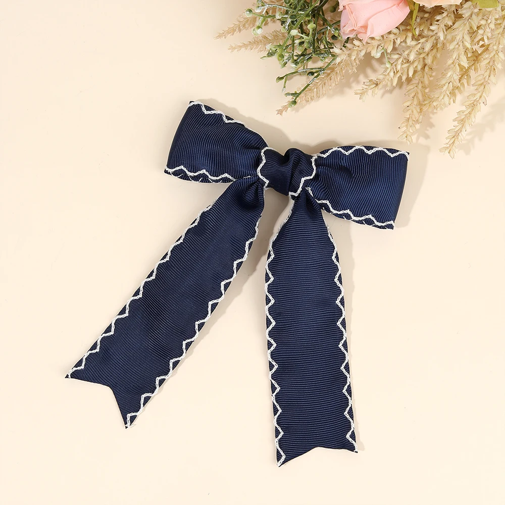 Navy Blue Ribbon Bow Hair Clip Satin Fabric Hairpin Elegant Hair Accessory For Women Girls Sweet Party Daily Headdress Headwear