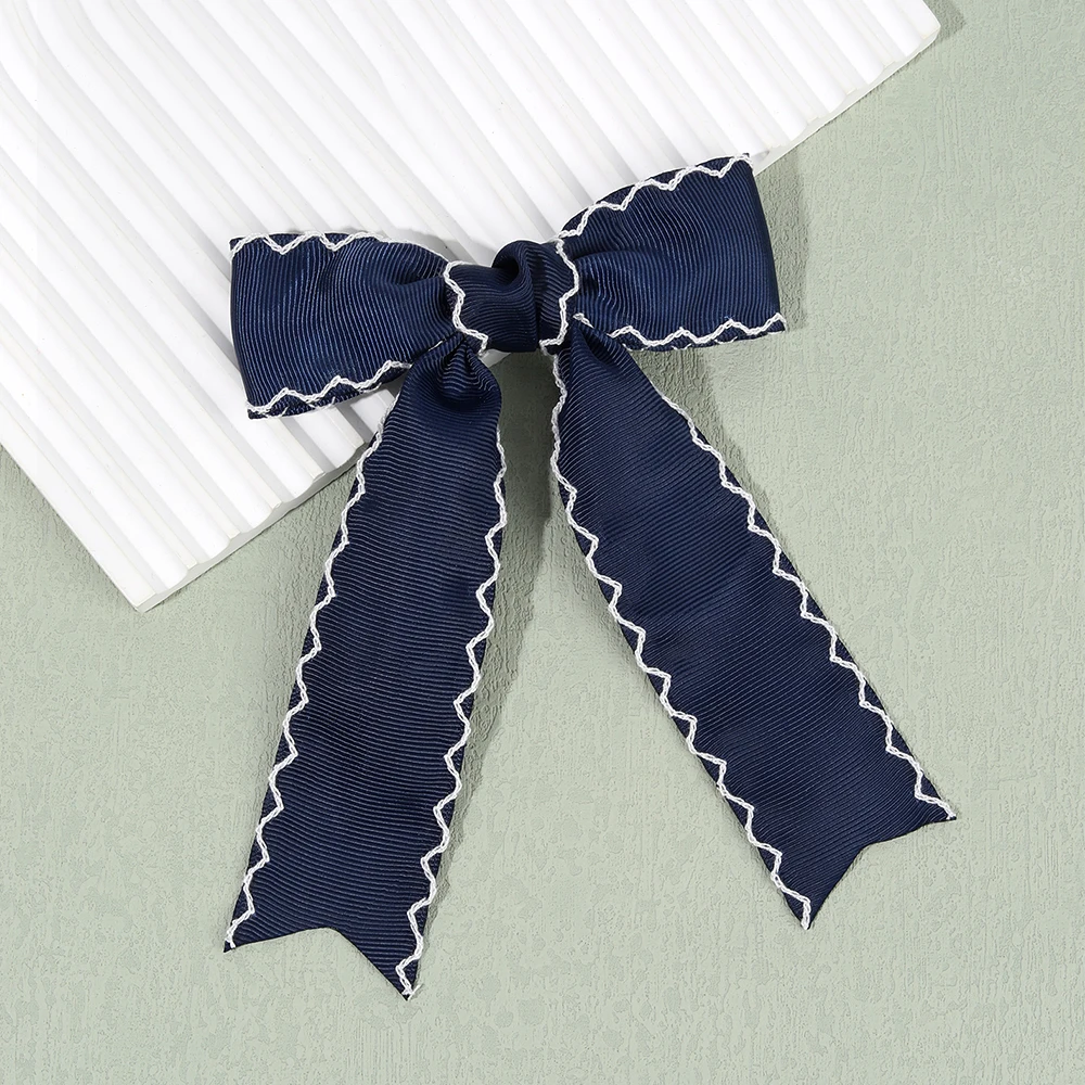 Navy Blue Ribbon Bow Hair Clip Satin Fabric Hairpin Elegant Hair Accessory For Women Girls Sweet Party Daily Headdress Headwear