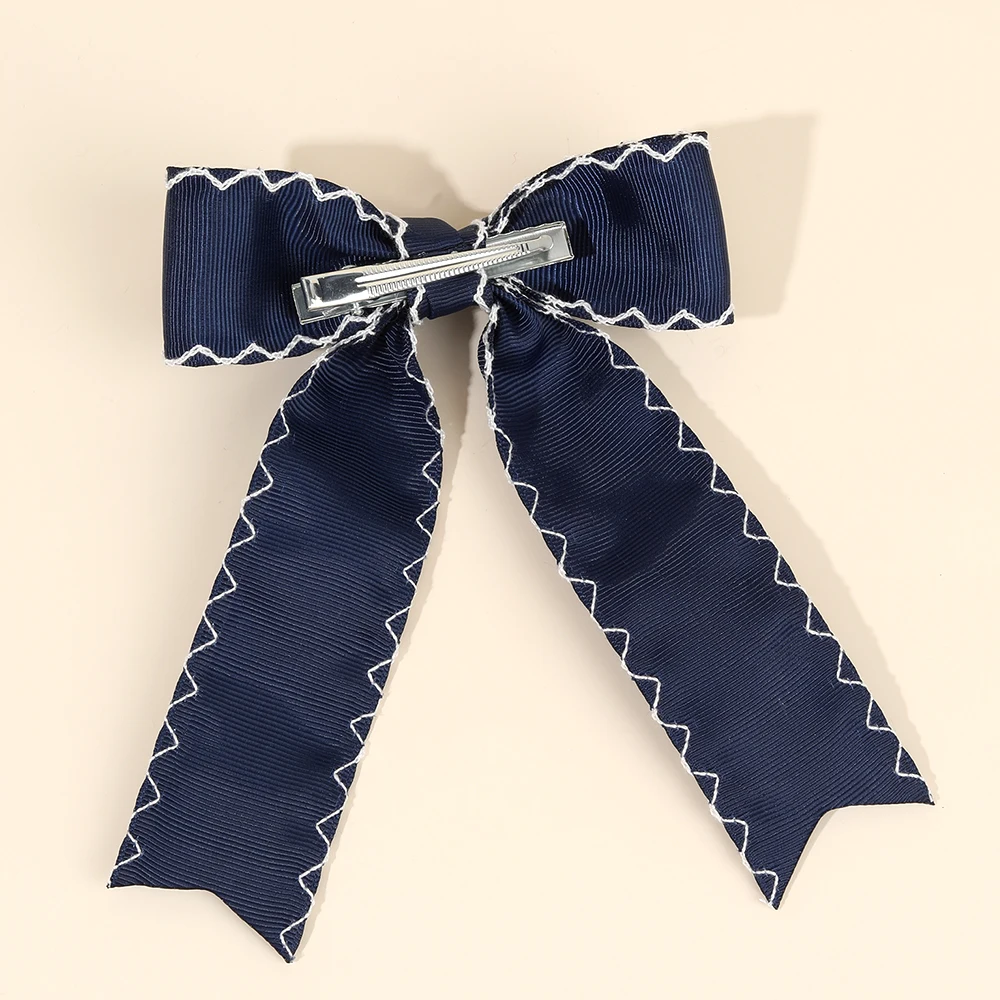 Navy Blue Ribbon Bow Hair Clip Satin Fabric Hairpin Elegant Hair Accessory For Women Girls Sweet Party Daily Headdress Headwear