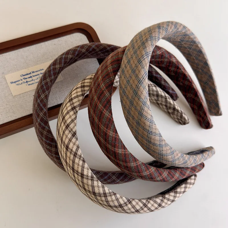 Retro Hair Hoop Headbands for Women Girls College Style Plaid Hairbands Female Fashion Hair Bands Hair Accessories Headdress 1pc