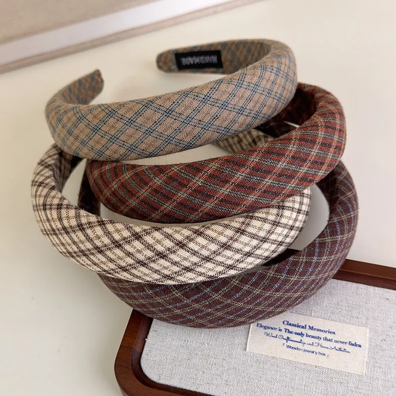 Retro Hair Hoop Headbands for Women Girls College Style Plaid Hairbands Female Fashion Hair Bands Hair Accessories Headdress 1pc