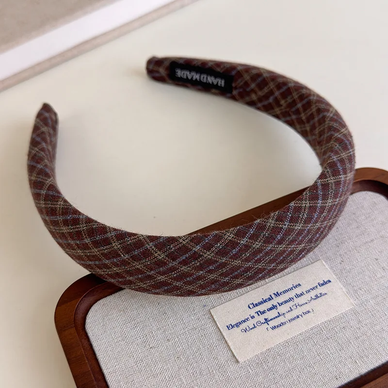 Retro Hair Hoop Headbands for Women Girls College Style Plaid Hairbands Female Fashion Hair Bands Hair Accessories Headdress 1pc