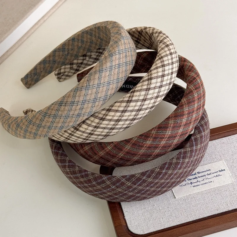 Retro Hair Hoop Headbands for Women Girls College Style Plaid Hairbands Female Fashion Hair Bands Hair Accessories Headdress 1pc