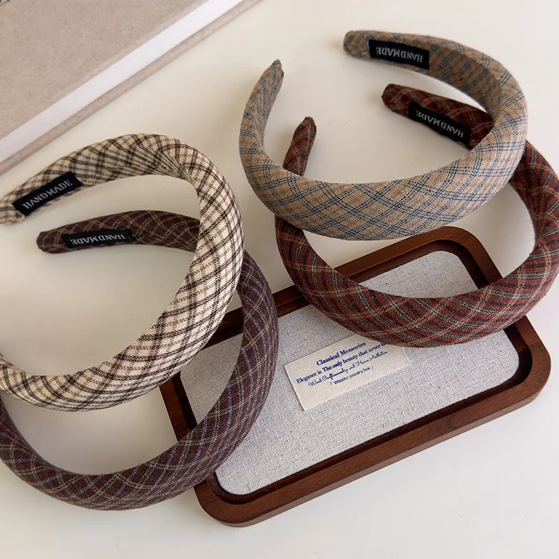 Retro Hair Hoop Headbands for Women Girls College Style Plaid Hairbands Female Fashion Hair Bands Hair Accessories Headdress 1pc