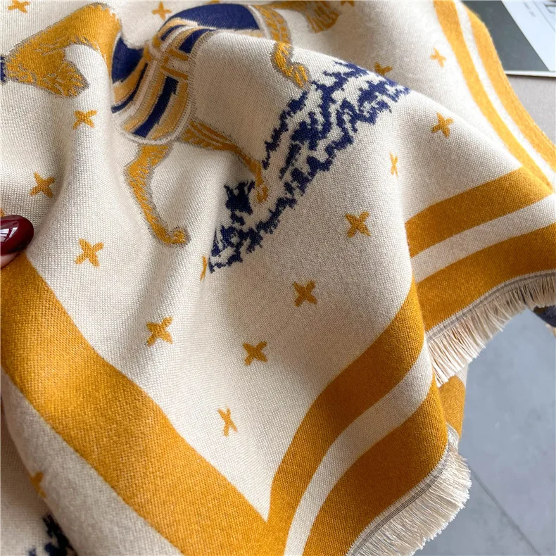 Luxury Horse Print Thick Cashmere Blanket Women Scarf Warm Pashmina Shawl Winter Wraps Bufanda New Design Poncho Echarpe Female