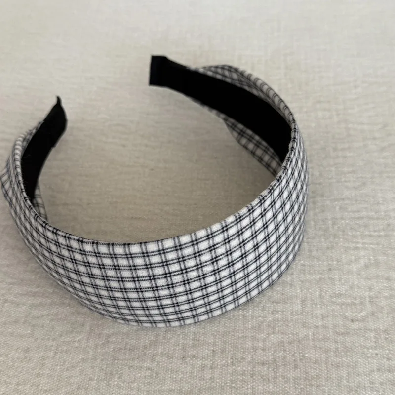 Retro Blue Plaid Wide Headband Fashionable Hair Accessory for Girls Versatile Face Small Hairhoop High Intelligence