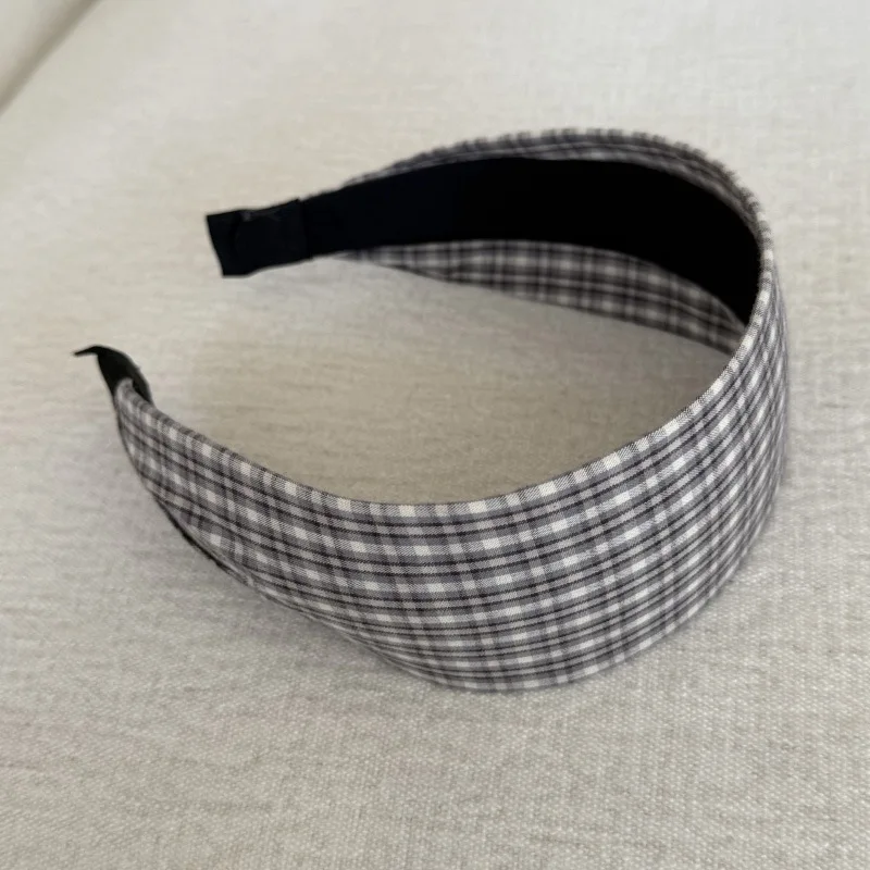 Retro Blue Plaid Wide Headband Fashionable Hair Accessory for Girls Versatile Face Small Hairhoop High Intelligence