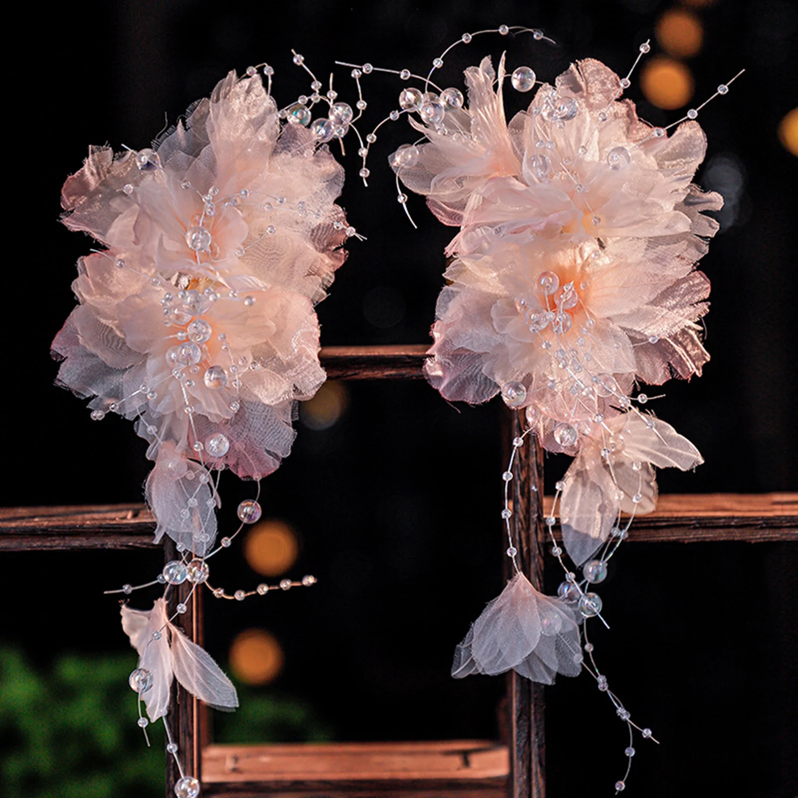 Elegant Gauze Flower Hair Clip Fairy Pink Pearl Tassel Hair Clips For Women Hanfu Dress Hair Accessories Girls Photography Props