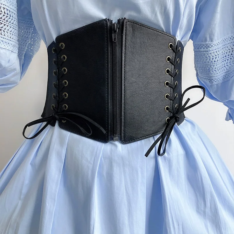 Lace Up Front Corset Belt For Women Punk Wide Belt Female Slimming Body Elastic Bustier Waistband Hip Hop Gothic Dress Girdle