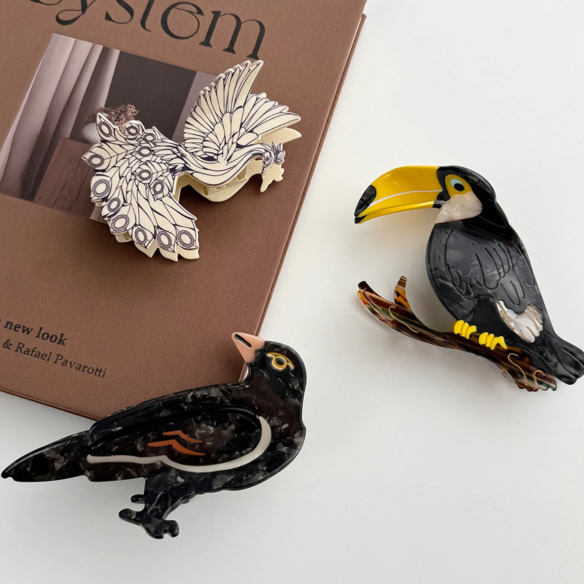 1pc Bird Acetic Acid Grab Clip, Woodpecker Phoenix Crow Animal Hairpin, Creative Versatile Large Shark Clip Hair Accessories