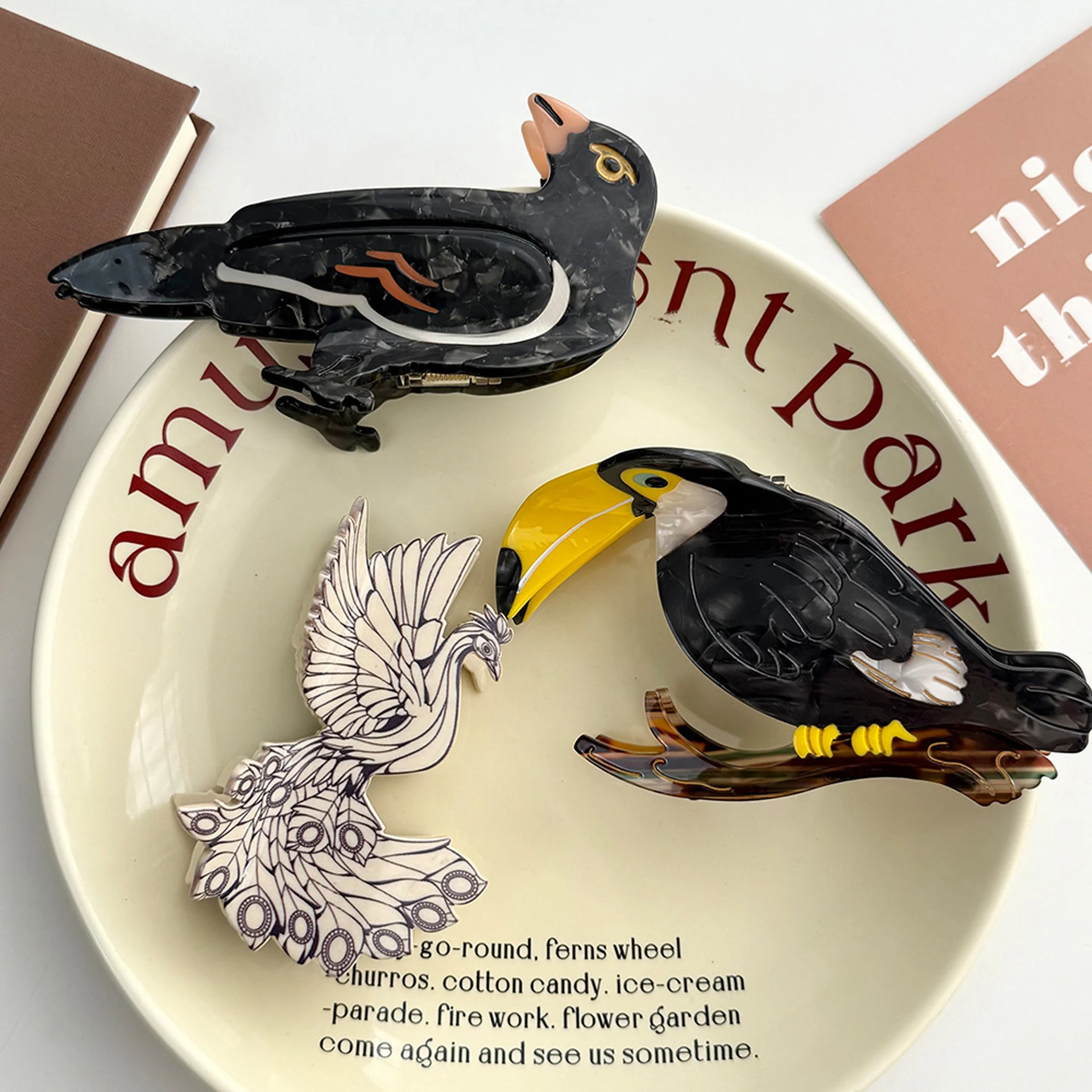 1pc Bird Acetic Acid Grab Clip, Woodpecker Phoenix Crow Animal Hairpin, Creative Versatile Large Shark Clip Hair Accessories