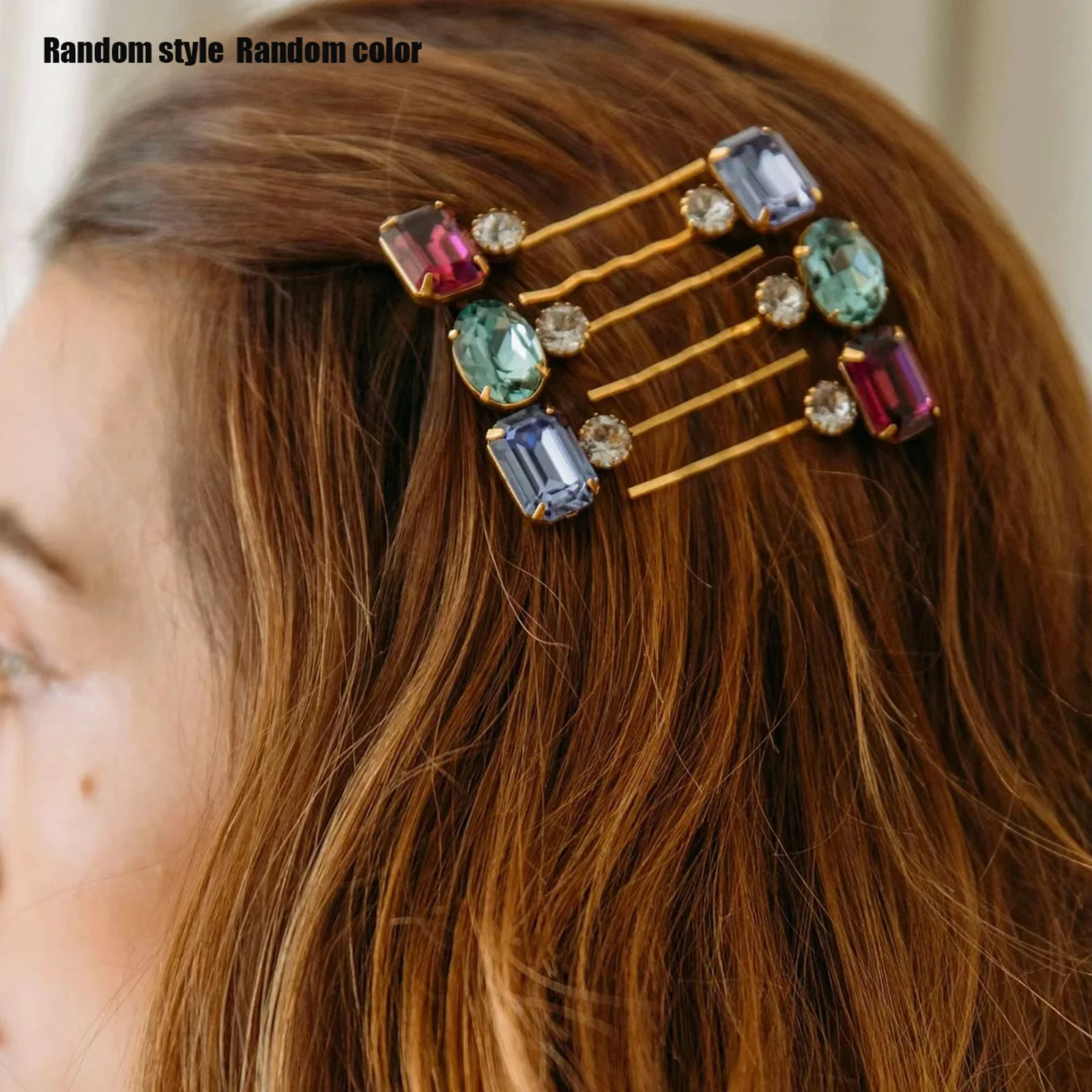 1PC Random Color/Style Gemstone Hair Clips, Rhinestone Hair Accessories, Perfect for Embellishing Braids & Updos