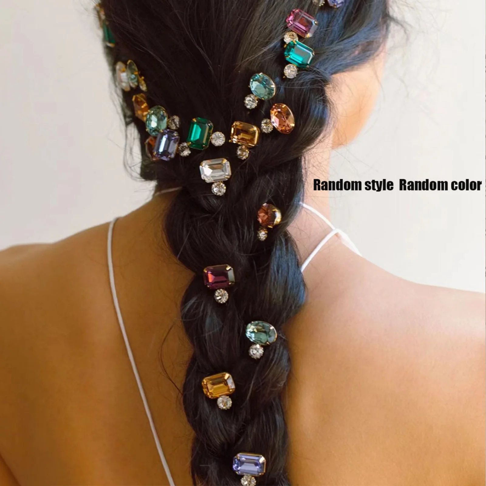 1PC Random Color/Style Gemstone Hair Clips, Rhinestone Hair Accessories, Perfect for Embellishing Braids & Updos