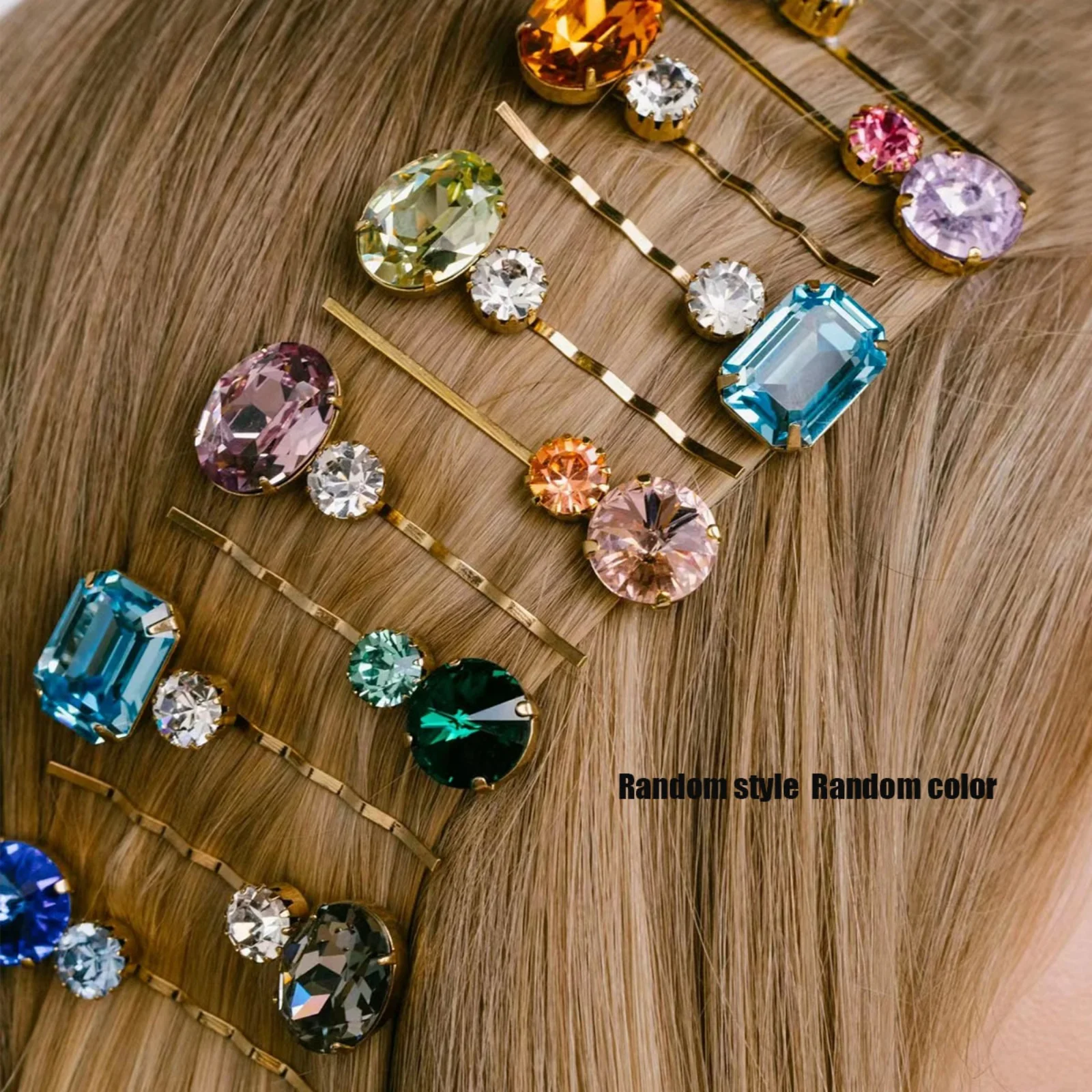 1PC Random Color/Style Gemstone Hair Clips, Rhinestone Hair Accessories, Perfect for Embellishing Braids & Updos