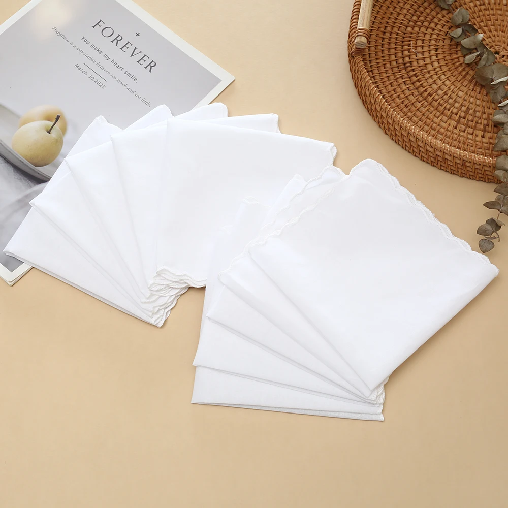 30cm Old-Fashioned Thick Cotton Handkerchief, Unisex Pure White Handkerchief, Outdoor Napkin Pad, Embroidered Printed Handkerchief