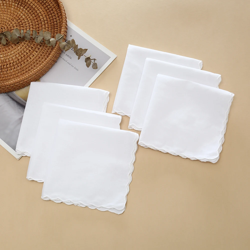 30cm Old-Fashioned Thick Cotton Handkerchief, Unisex Pure White Handkerchief, Outdoor Napkin Pad, Embroidered Printed Handkerchief