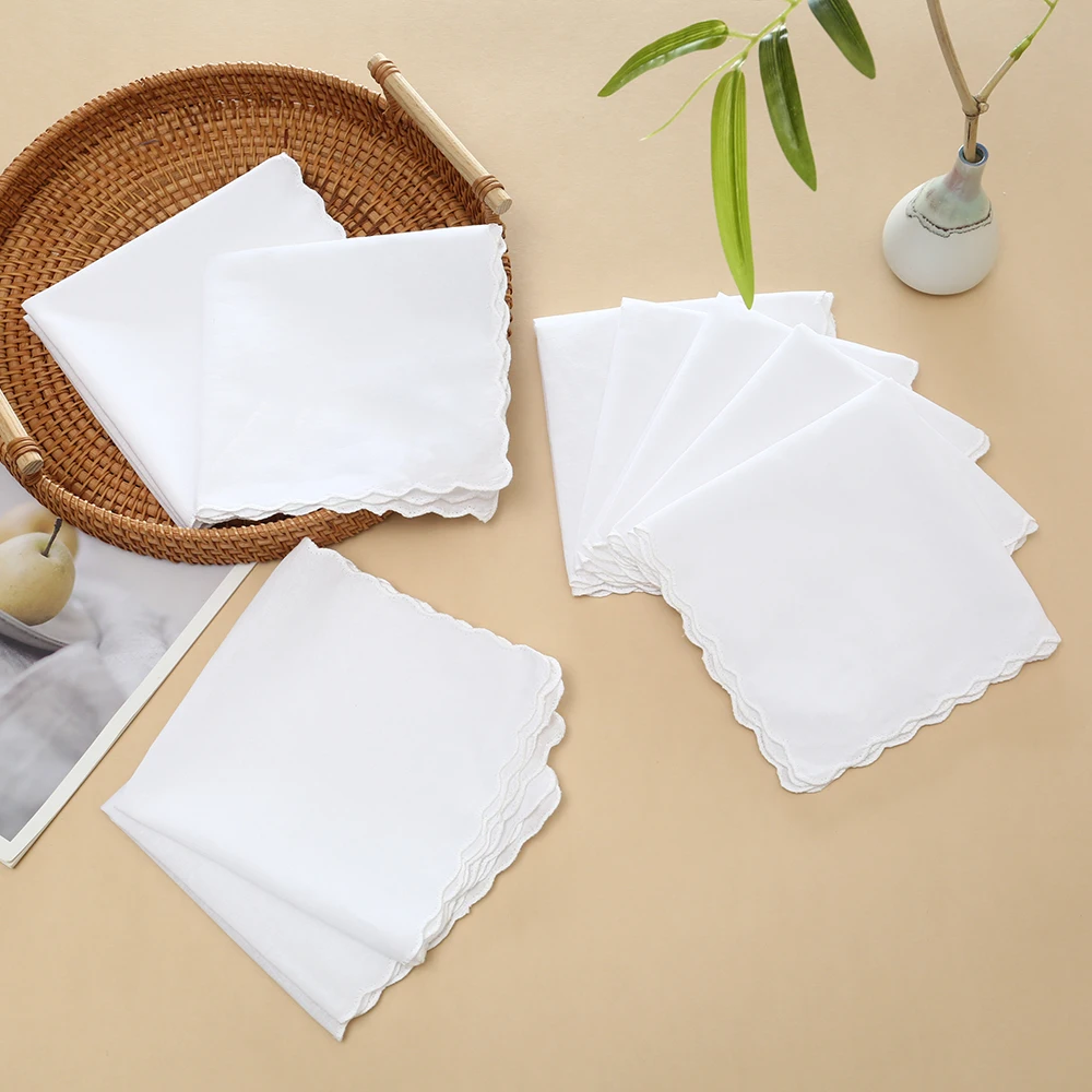 30cm Old-Fashioned Thick Cotton Handkerchief, Unisex Pure White Handkerchief, Outdoor Napkin Pad, Embroidered Printed Handkerchief