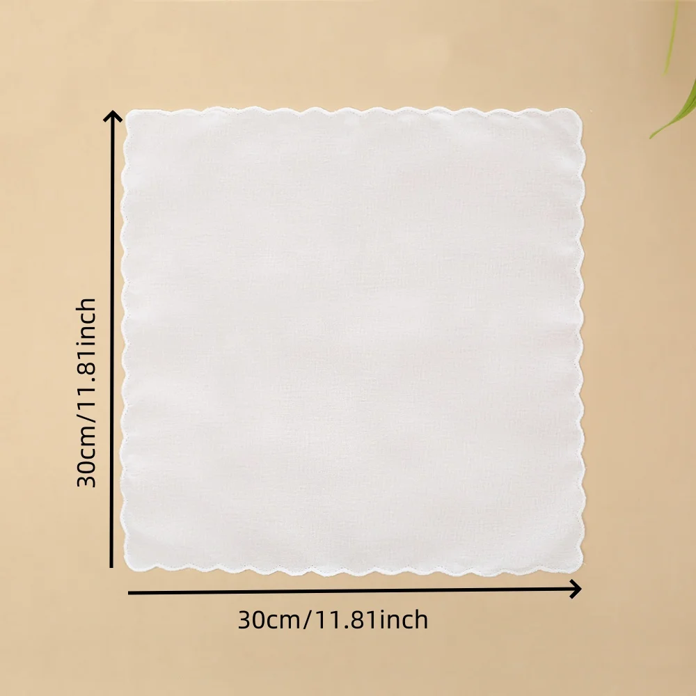 30cm Old-Fashioned Thick Cotton Handkerchief, Unisex Pure White Handkerchief, Outdoor Napkin Pad, Embroidered Printed Handkerchief