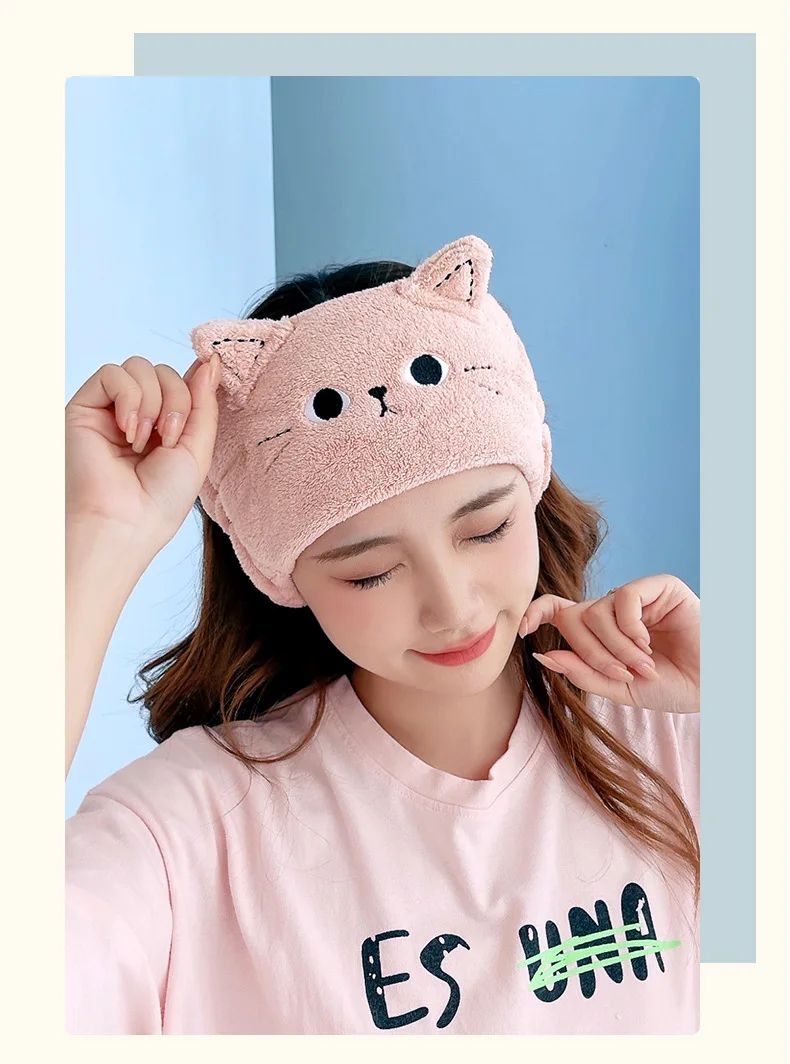 Cat Coral Fleece Head Bands for Women Cute Soft Hair Bows Headband Hairbands Wash Face Make Up Turbans Bandage Girls Accessories
