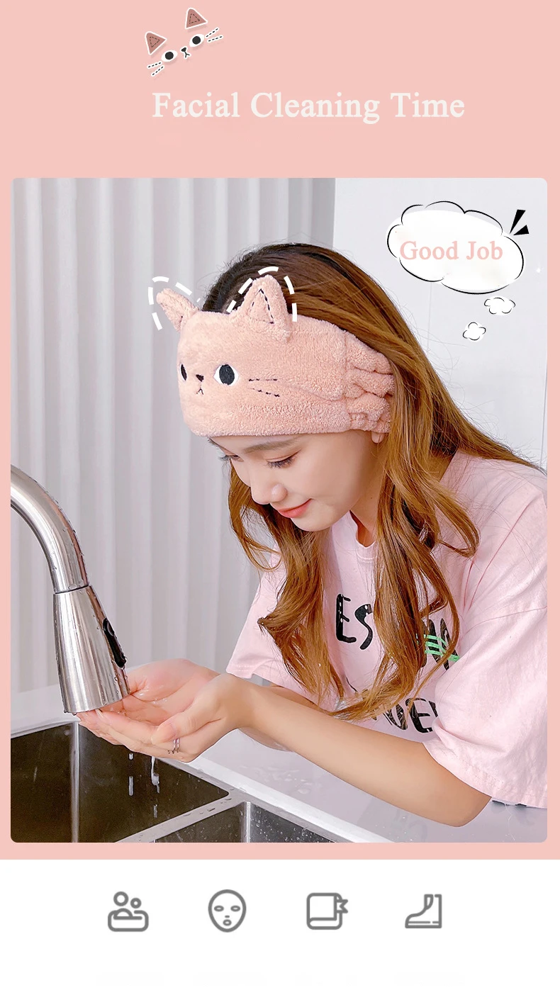 Cat Coral Fleece Head Bands for Women Cute Soft Hair Bows Headband Hairbands Wash Face Make Up Turbans Bandage Girls Accessories
