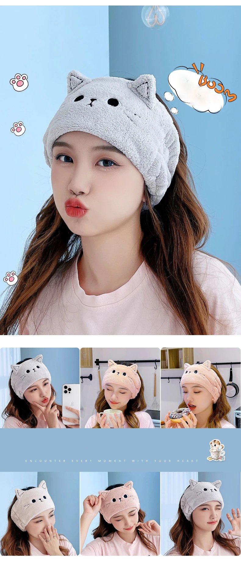 Cat Coral Fleece Head Bands for Women Cute Soft Hair Bows Headband Hairbands Wash Face Make Up Turbans Bandage Girls Accessories