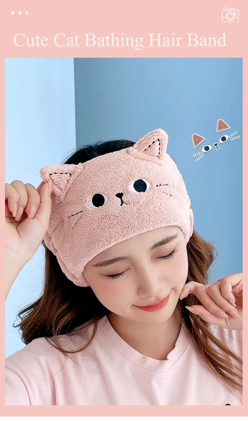 Cat Coral Fleece Head Bands for Women Cute Soft Hair Bows Headband Hairbands Wash Face Make Up Turbans Bandage Girls Accessories