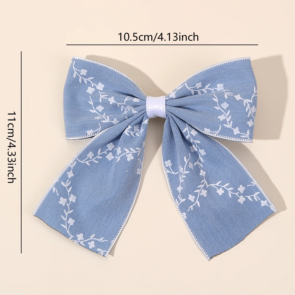 2Pcs Flower Bow Hair Clips Light Blue Hairpin Sweet Small Floral Print Barrette For Girls Elegant Headdress Headwear Accessories