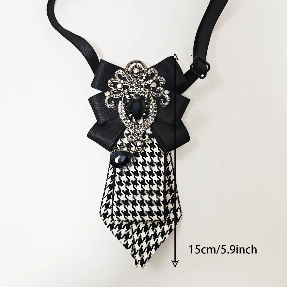 A Handcrafted Women's Plaid Black Diamond Tie, a Must-Have for the Back-To-School Season, Versatile for Pairing with Uniforms, Dark Style