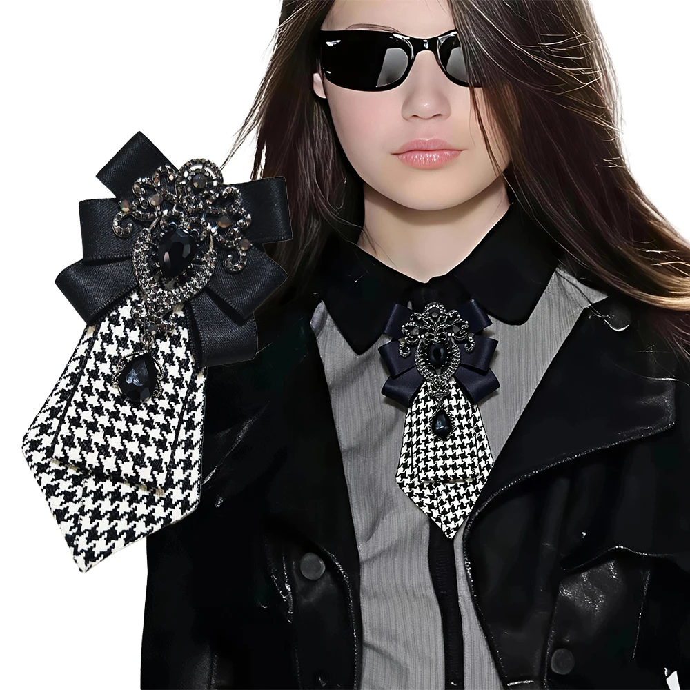 A Handcrafted Women's Plaid Black Diamond Tie, a Must-Have for the Back-To-School Season, Versatile for Pairing with Uniforms, Dark Style