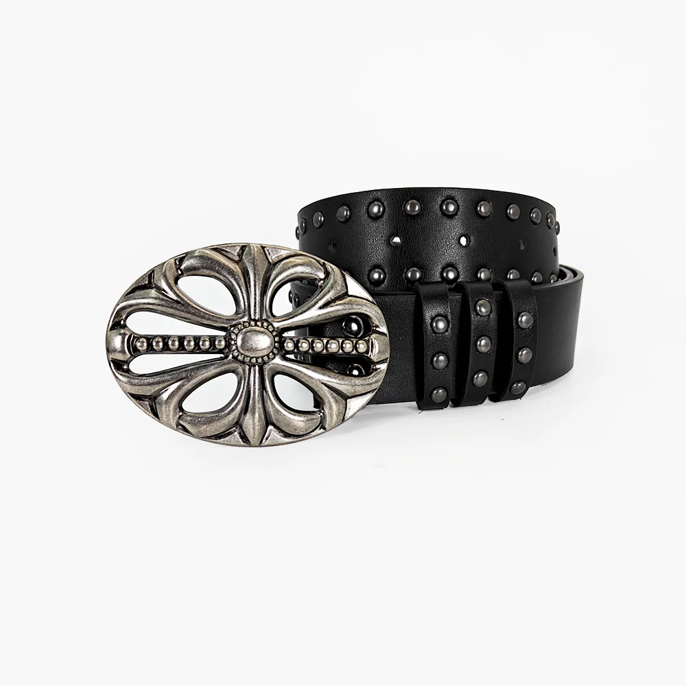 Unisex Jeans Belt Female Punk Gothic Wide Belts For Women Luxury Designer Brand Cross Men's belt Male Balck Rivet Waistband Male