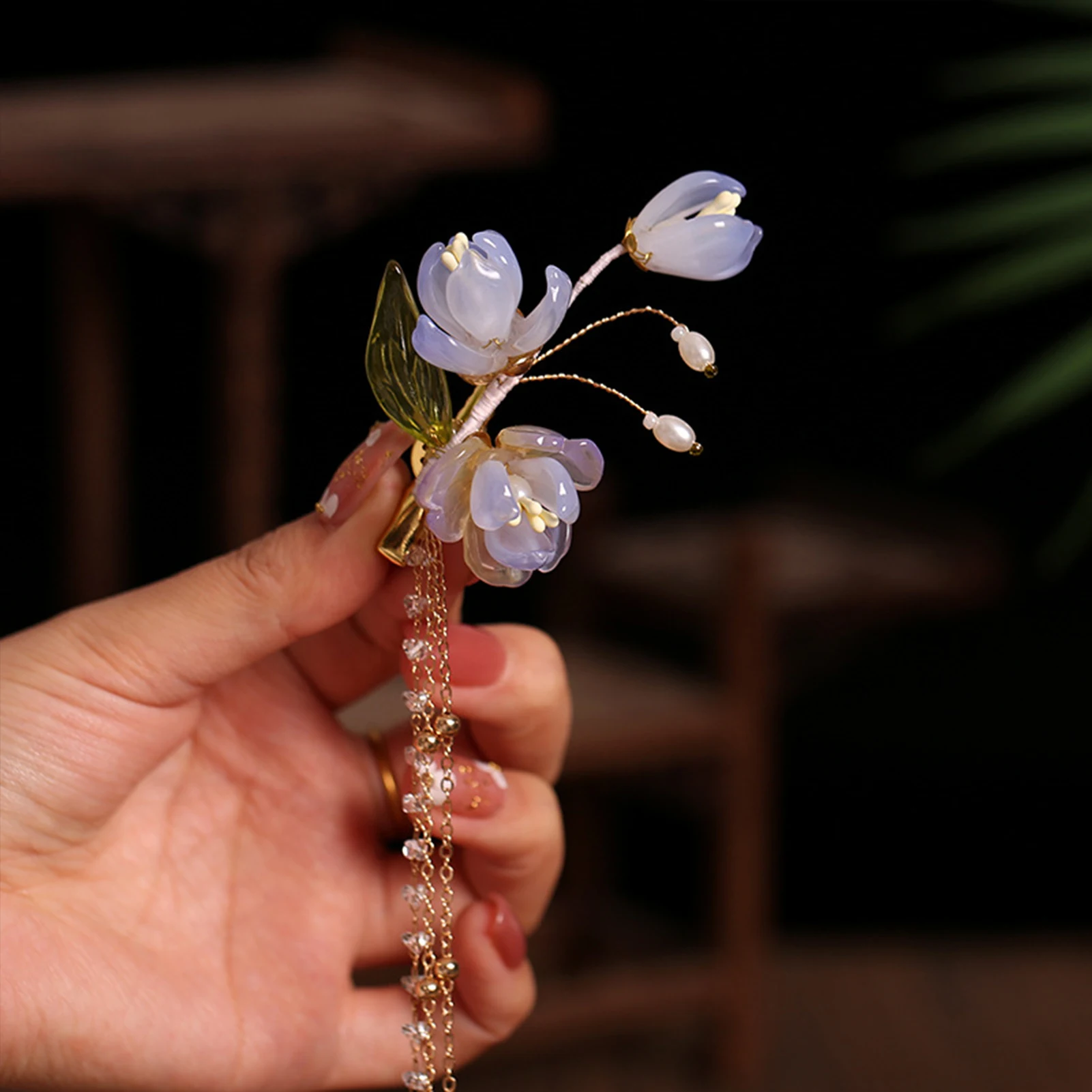2pcs Pearl Tassel Hair Clip Purple Flower Hairpin Chinese Hanfu Hair Accessories Fairy Step Shaking Vintage Wedding Hair Jewelry