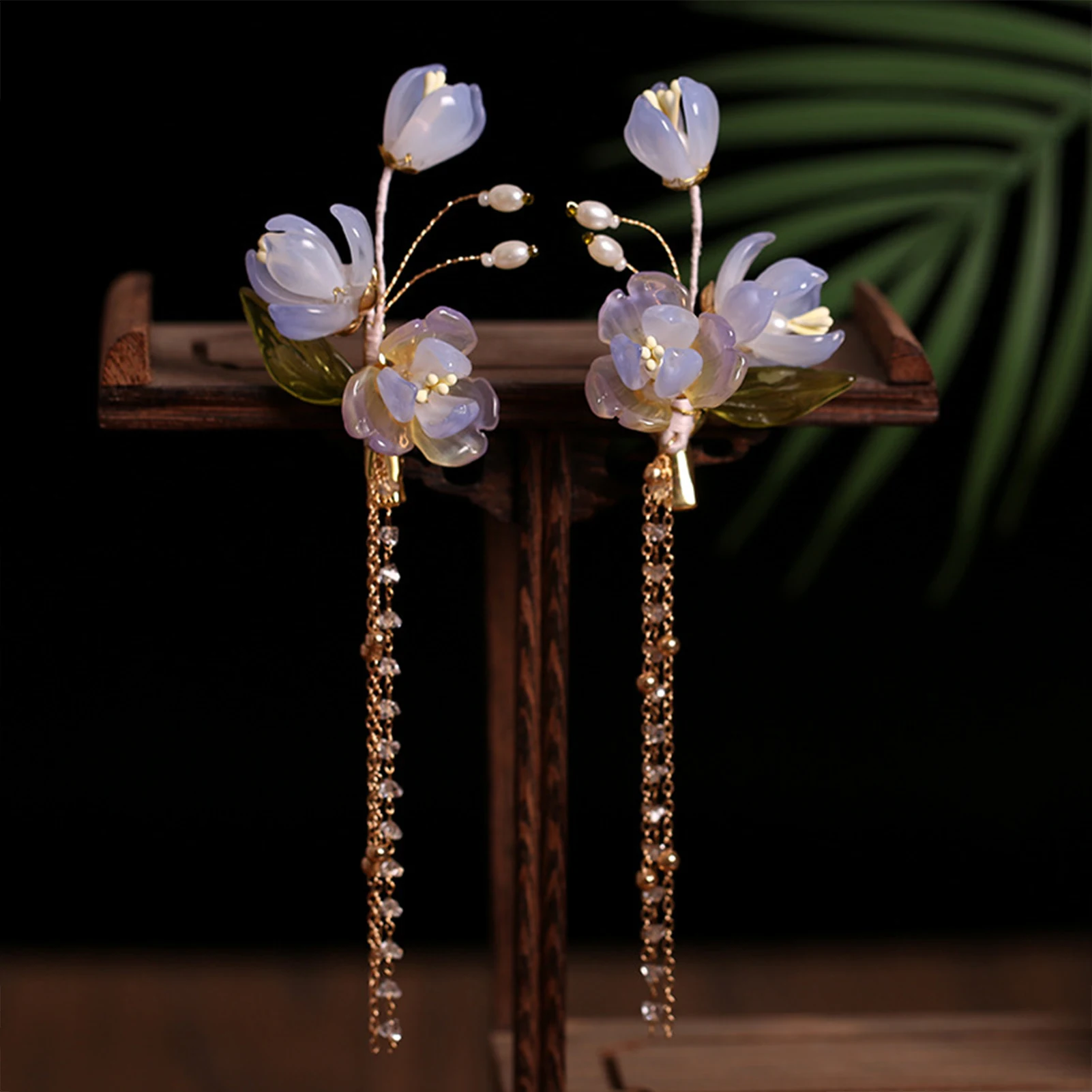 2pcs Pearl Tassel Hair Clip Purple Flower Hairpin Chinese Hanfu Hair Accessories Fairy Step Shaking Vintage Wedding Hair Jewelry