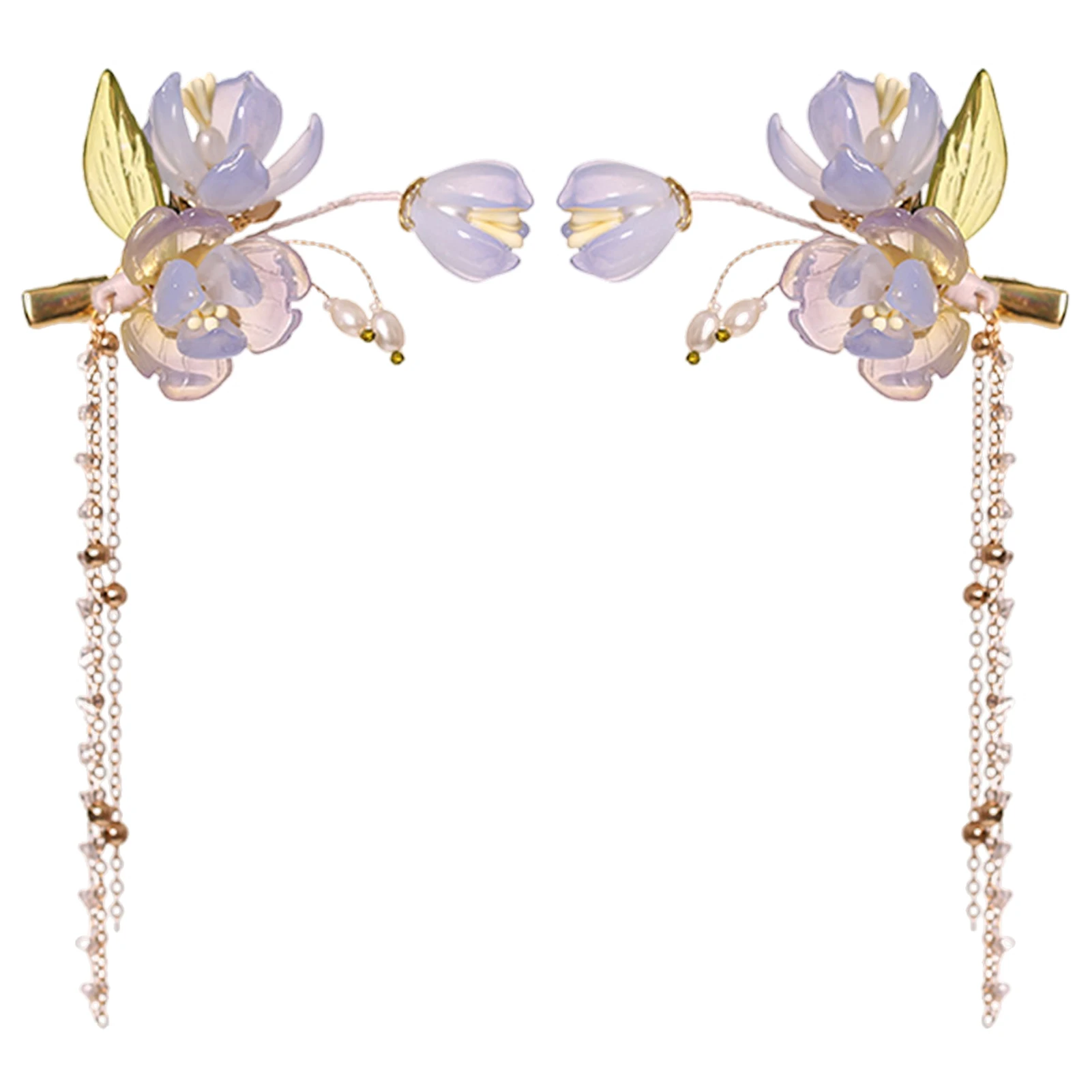 2pcs Pearl Tassel Hair Clip Purple Flower Hairpin Chinese Hanfu Hair Accessories Fairy Step Shaking Vintage Wedding Hair Jewelry
